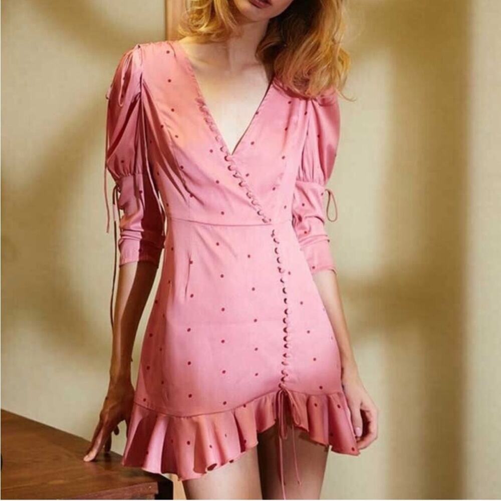 For Love and Lemons Pink Rosie Button Mini Dress